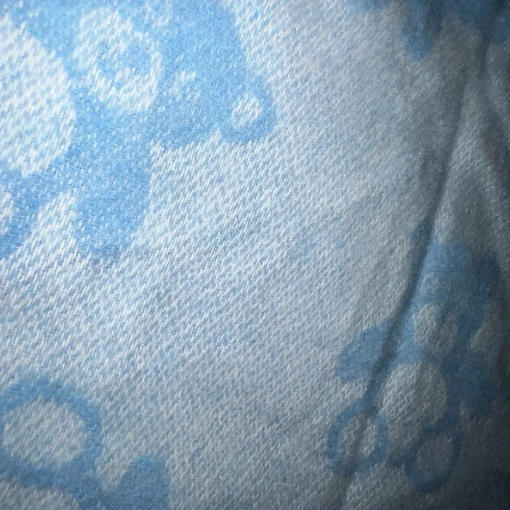 Baby Blanket Blue Teddy Bear La Copertina ITALY Cotton Blend Fringe Receiving